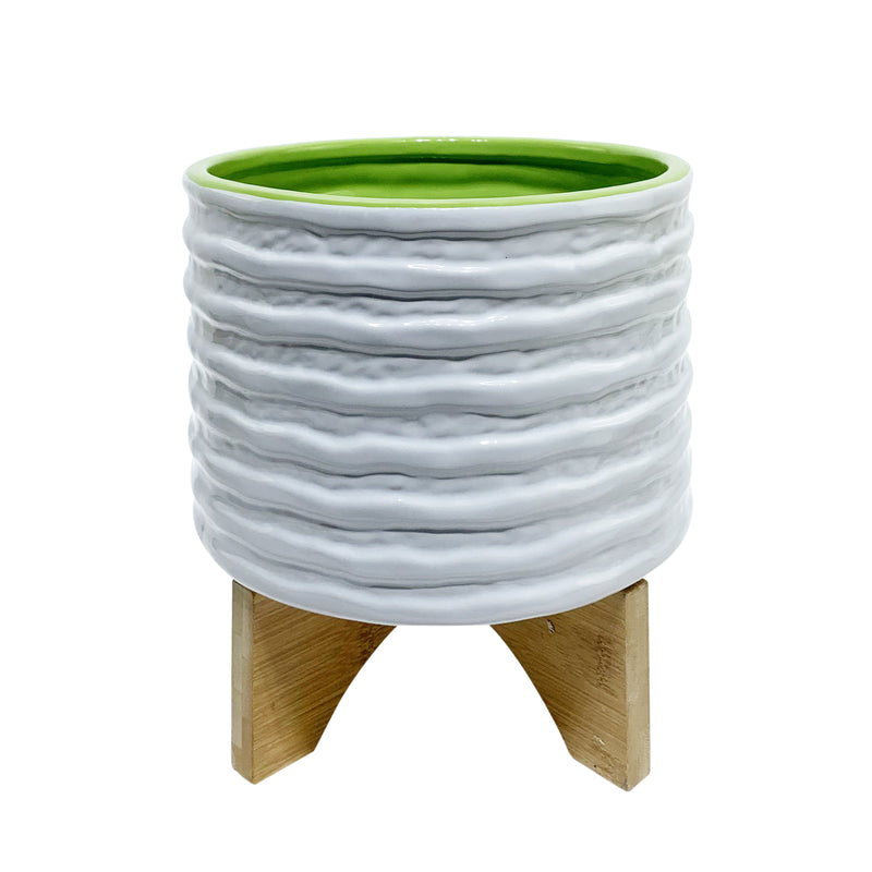 Cer, 8" 2-tone Planter W/ Stand, White/lime image