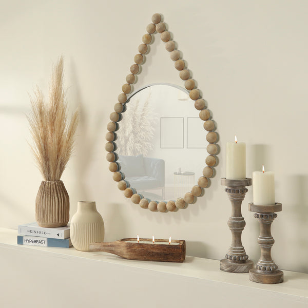 Wood, 36" Beaded Mirror, White Wb image