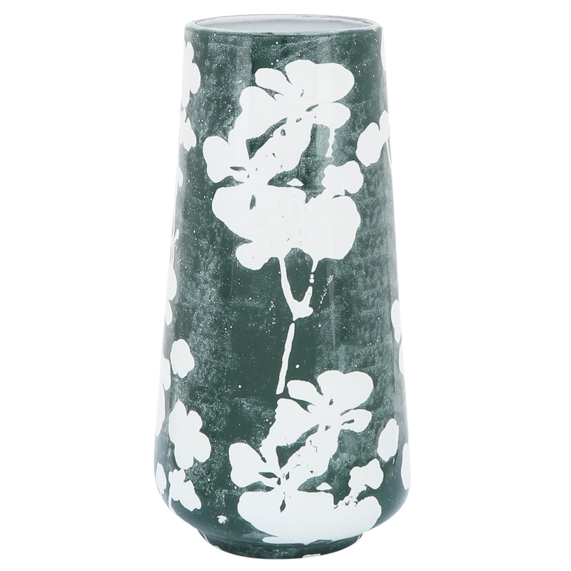 Cer 13" Floral Vase, Green/white image
