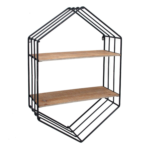 Metal/wood 20" Hexagon Shelf, Brown/black image