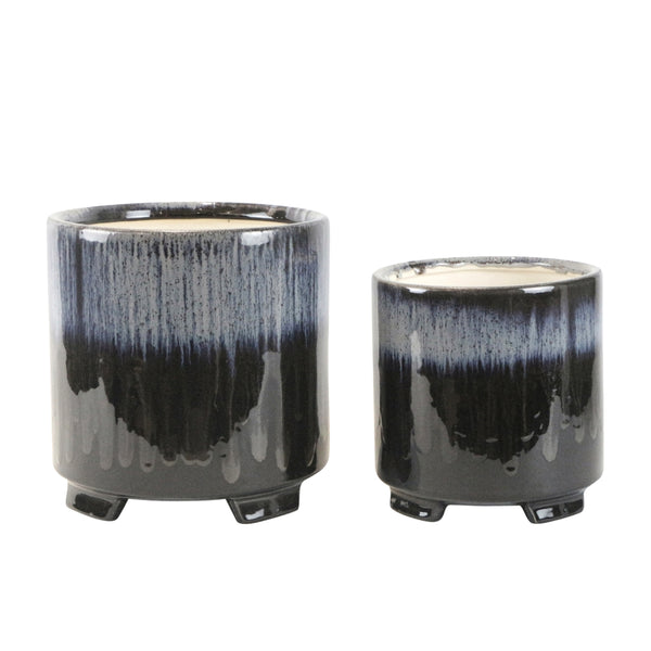 S/2 Ceramic 6/8" Footed Planter, Blue image