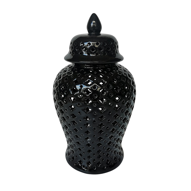 18" Cut-out Clover Temple Jar, Black image