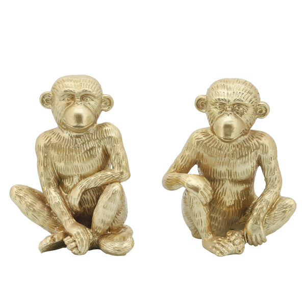 Resin, S/2 6"h Sitting Monkeys, Gold image