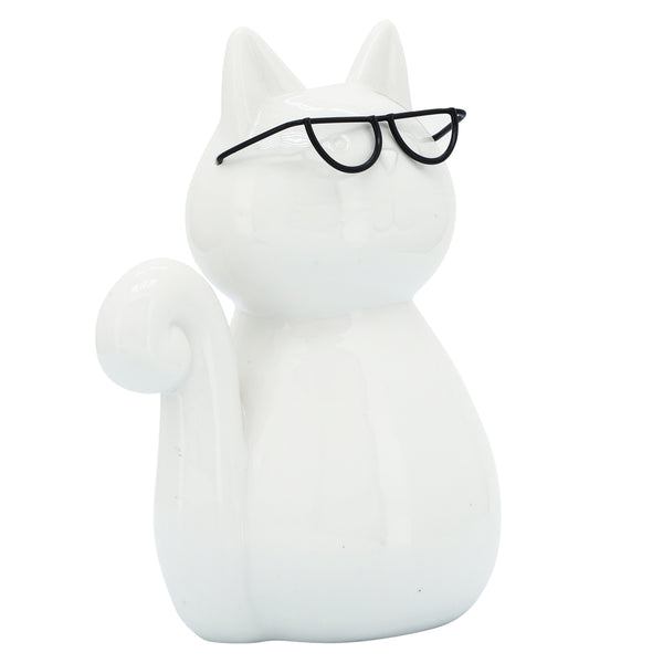 Porcelain, 8"h Cat W/ Glasses, White image