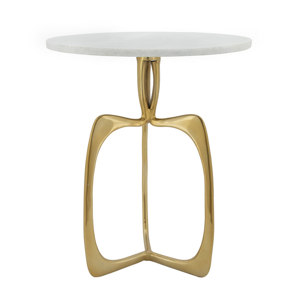Metal 20" Accent Table W/ White Marble, Gold  Kd image