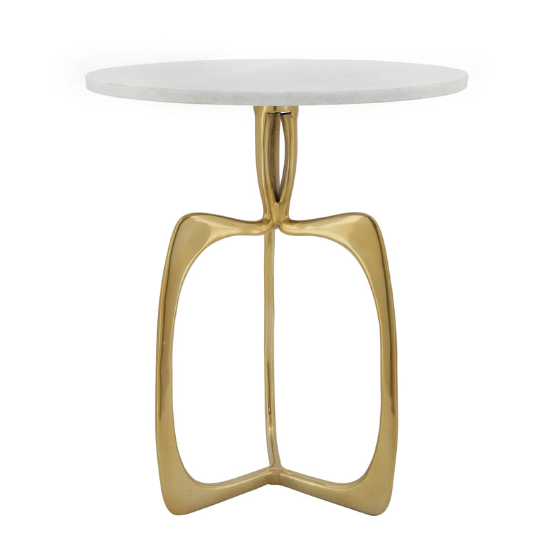 Metal 20" Accent Table W/ White Marble, Gold  Kd image