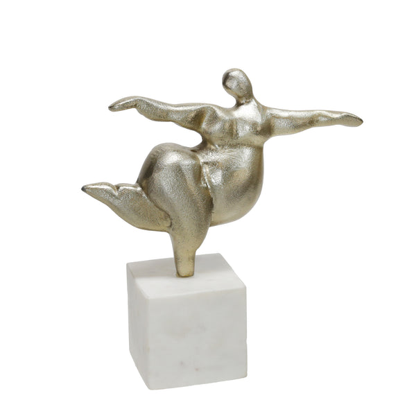 Metal 9"h Yoga Woman On Marble Base, Gold image