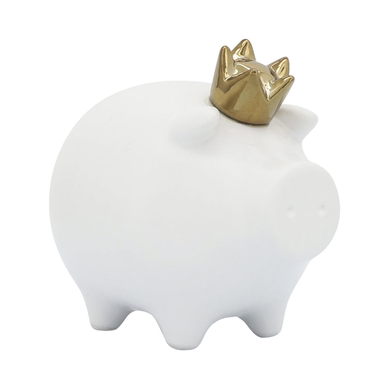 Cer, 6" Pig With Crown, White image