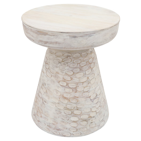 Wood 19" Hammered Side Table, White image