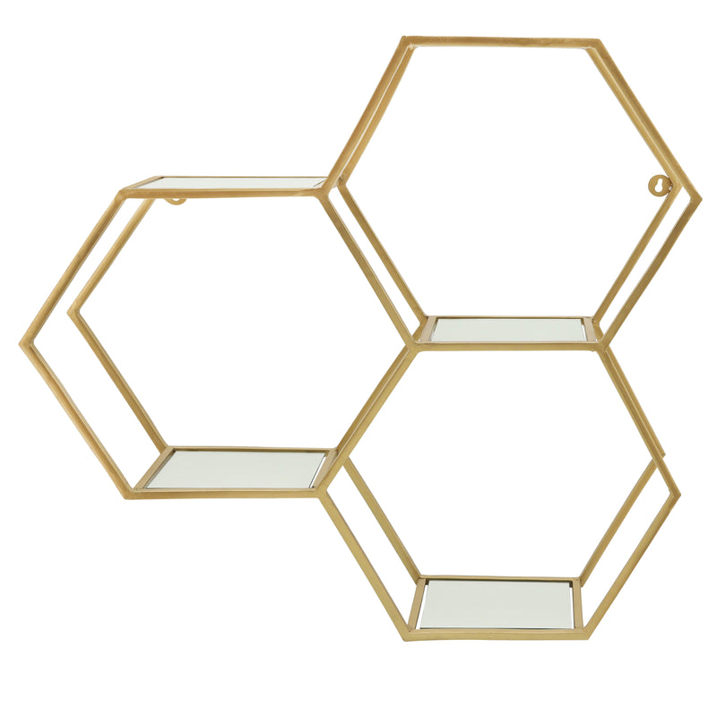 Metal, 28" Mirrored Honeycomb Wall Shelf, Gold image