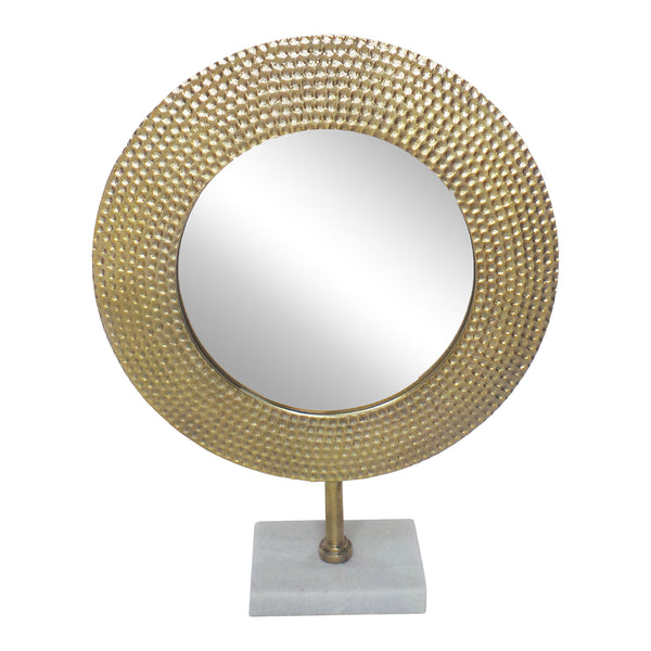 Metal 19" Hammered Mirror On Stand, Gold image