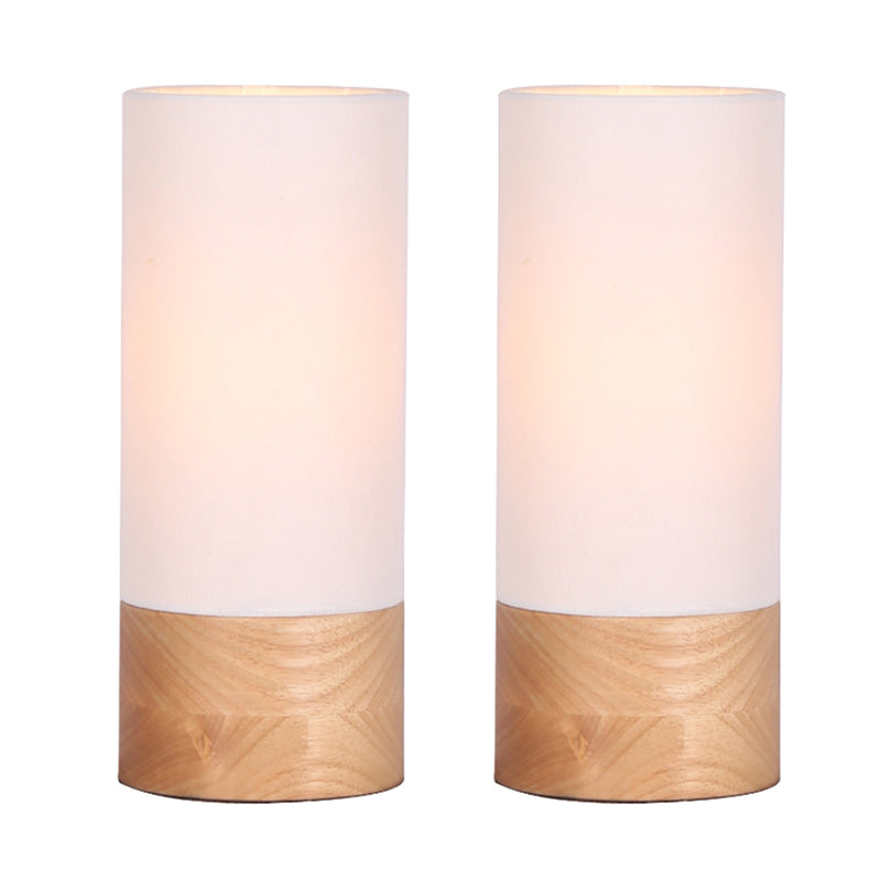 S/2 11" Wood Canister Table Lamps, Brown image