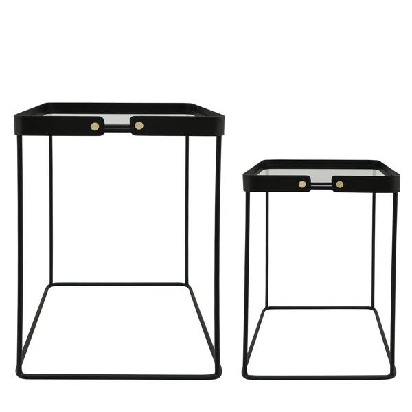 Metal, S/2 20/22"h Square Side Tables W/ Smokey Gl image