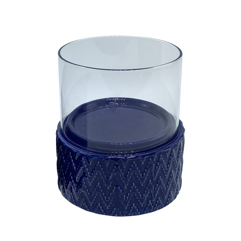 Cobalt Ceramic /glass 5" Pillar Holder, Chevron image