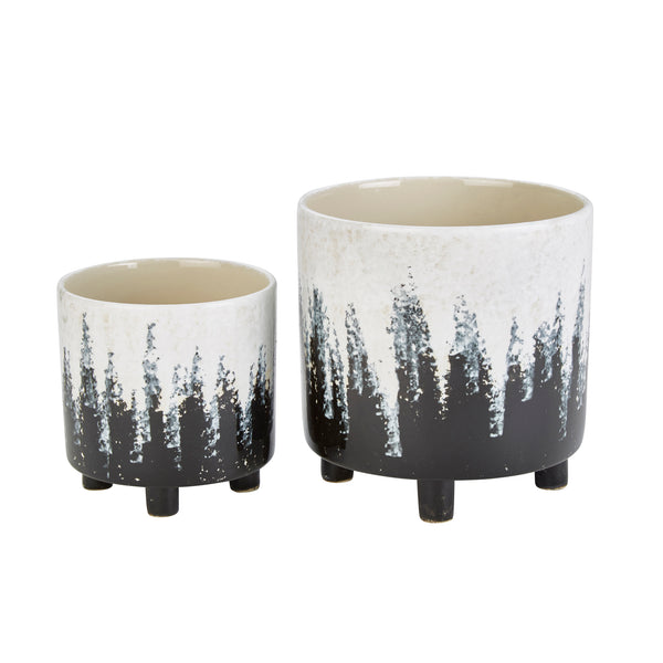 S/2 Ceramic Footed Planters 9/6", White/black image