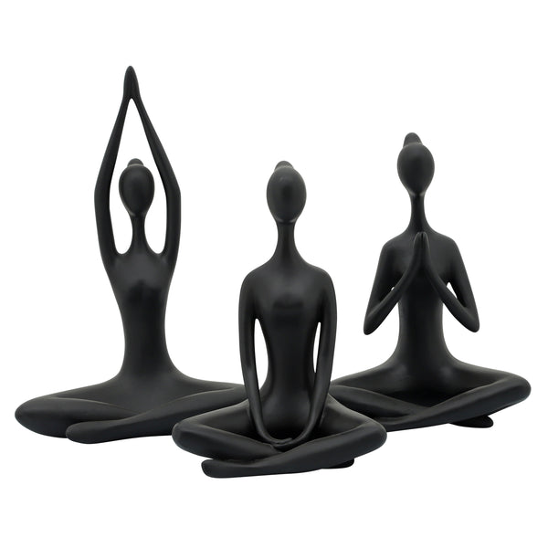 Resin, S/3 10"h Yoga Ladies, Black image