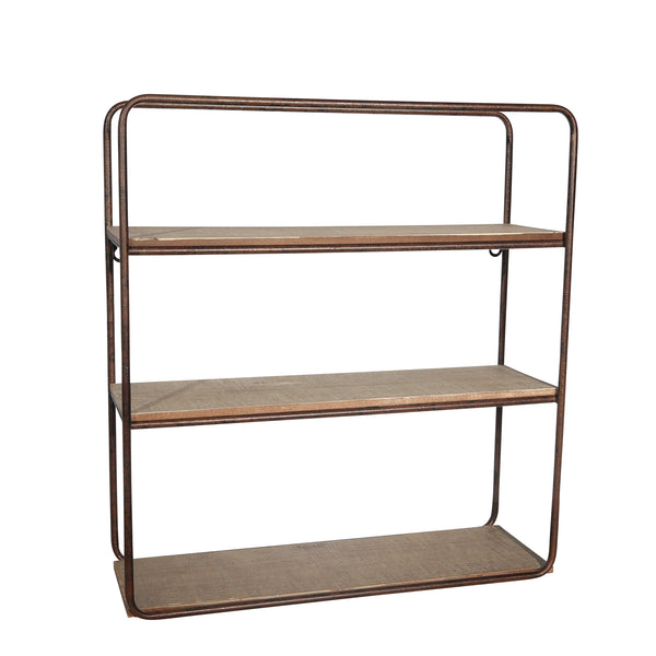 Metal / Wood 3 Tier Wall Shelf, Brown image