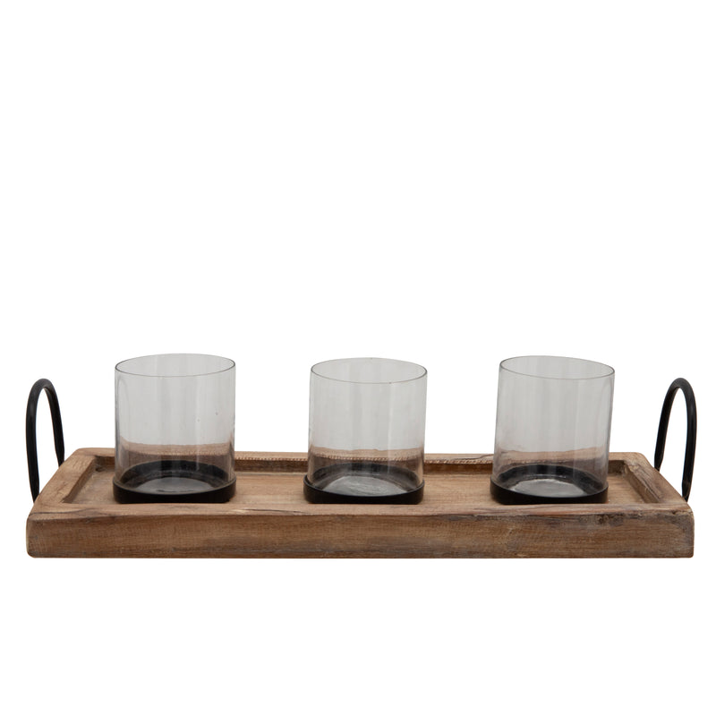 18" 3-candle Holders On A Tray, Brown image