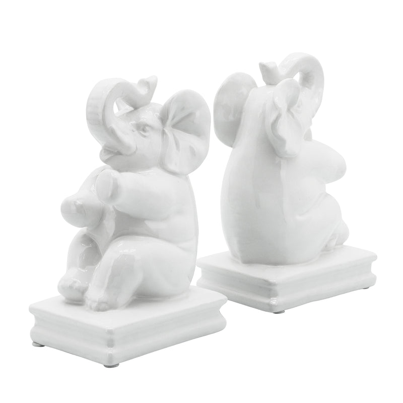 cer, S/2 7" Elephant Bookends, White image