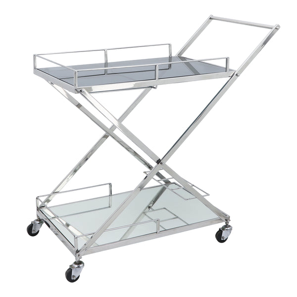 Two Tier 33"h Rolling Bar Cart, Silver image