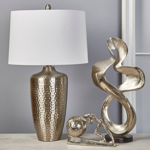 Metal 28" Table Lamp W/hammered Finish, Silver image
