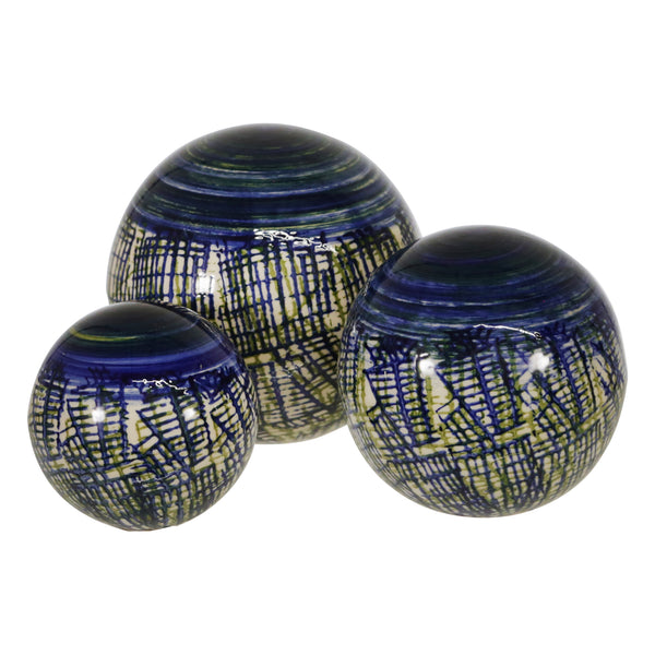 S/3 Ceramic Painted Orbs 3/4/5", Blue image