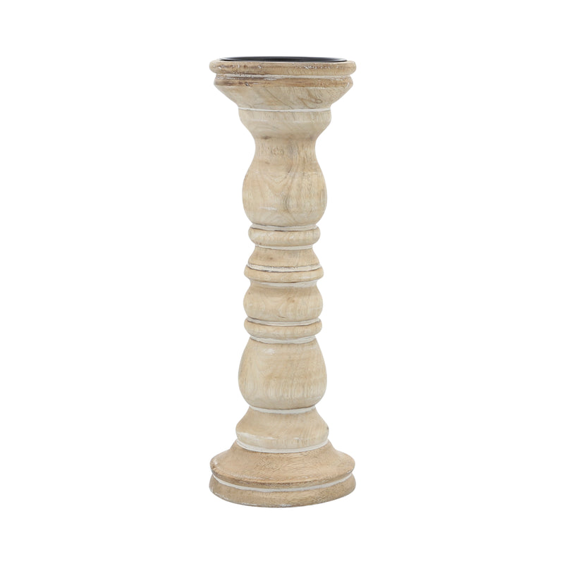 12" Wooden Pillar Holder, Natural image