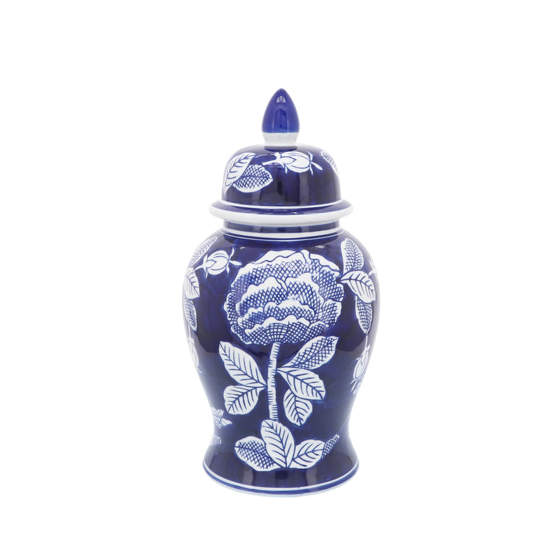 Cer, 14"h Floraltemple Jar, Wht/blu image