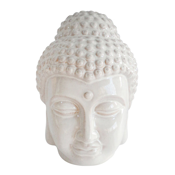 Ceramic 11" Buddha Head Figurine, Ivory image