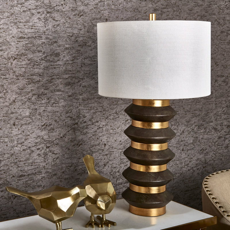 Brass 31" Stacked Table Lamp W/ Usb, Gold/black image