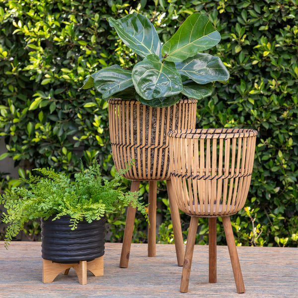 S/2 Wicker Footed Planters 10/12", Natural image