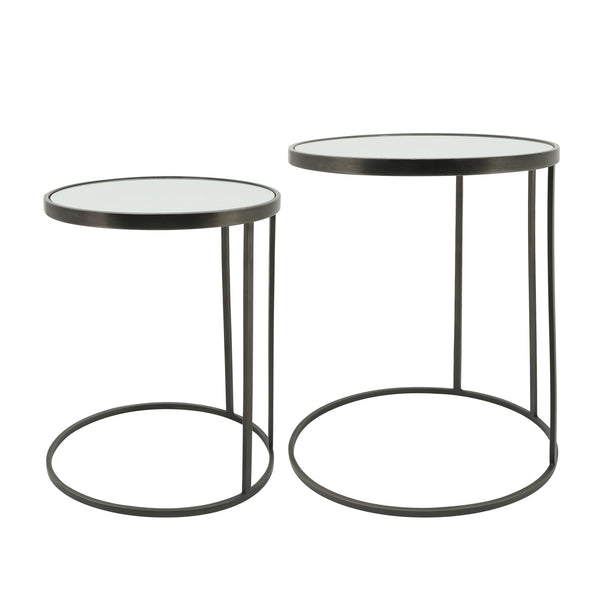 Metal, S/2 21/24" Mirrored Side Tables, Black image