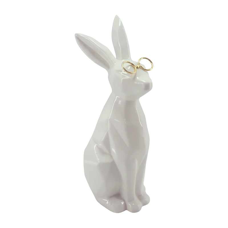 Cer, 9"h Bunny W/ Glasses, White/gold image