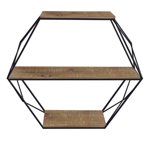 Metal/wood 3 Tier Hexagon Wall Shelf, Brown/black image