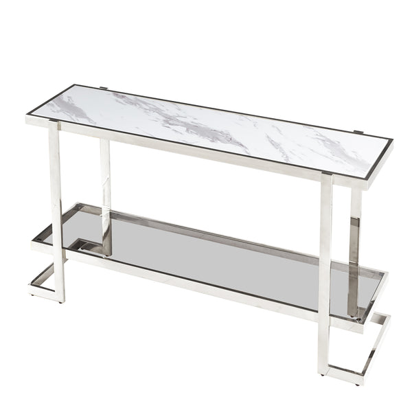 Metal/marble Glass, Console Table, Silver/white Kd image