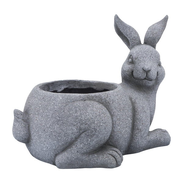 Resin, 15"d  Sitting Bunny Planter, Gray image