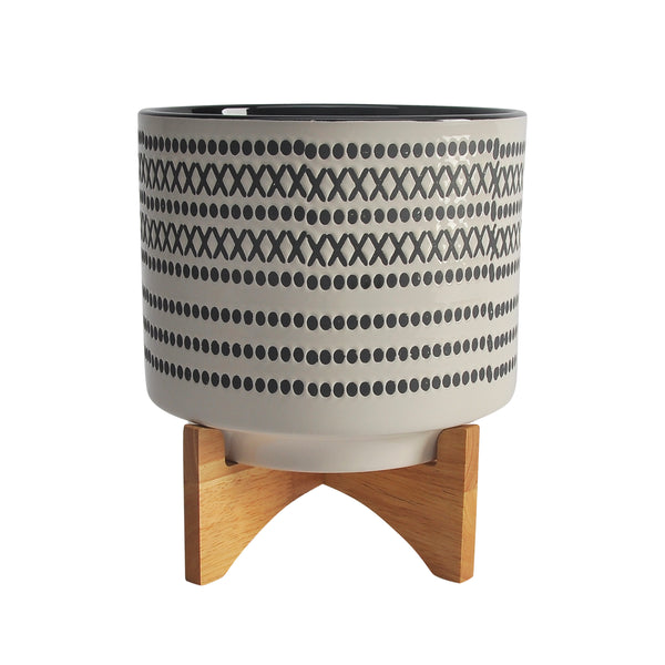 10" Aztec Planter W/ Wood Stand, Gray image