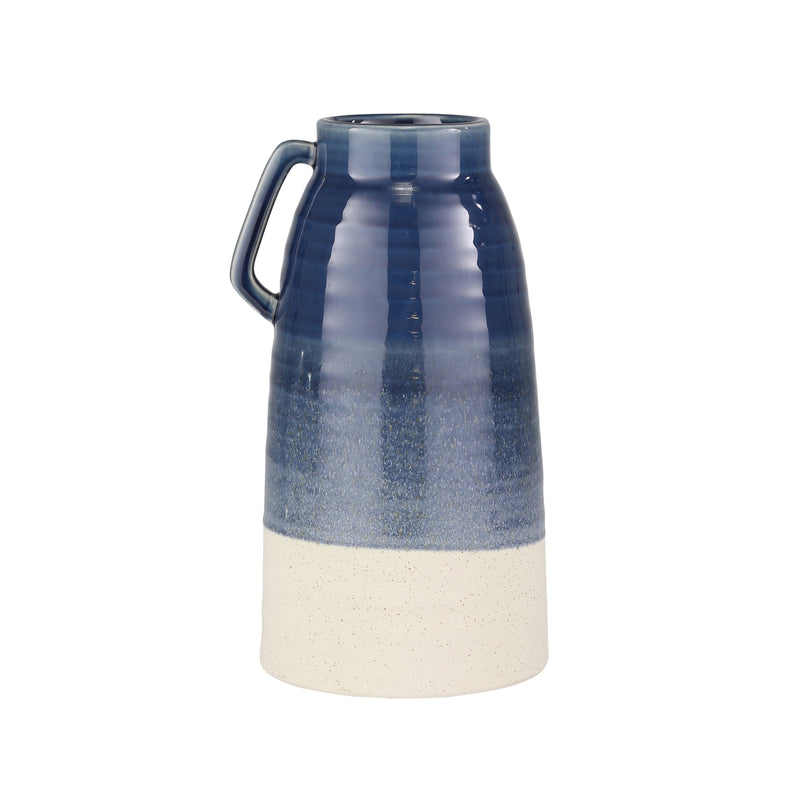 Ceramic Handled Vase, 13" Navy image