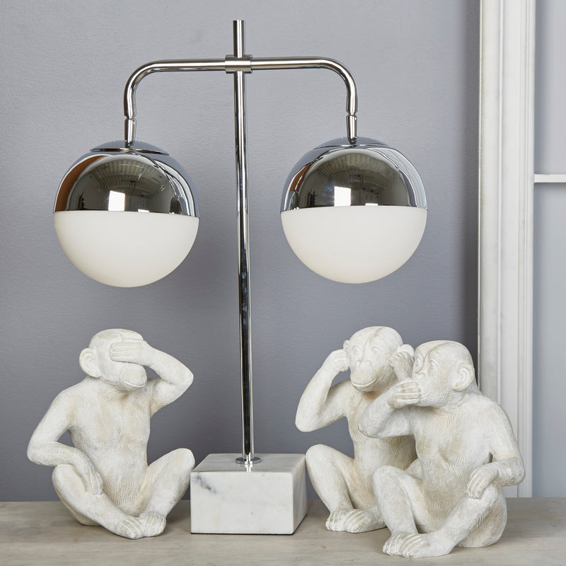 Metal 25" Double Orb Table Lamp On Marble Base, Si image