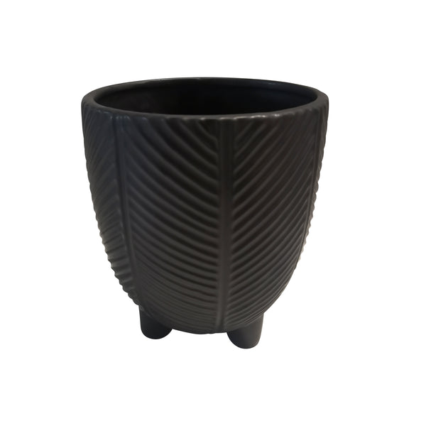 Porcelain, 6" Dia Footed Planter, Black image