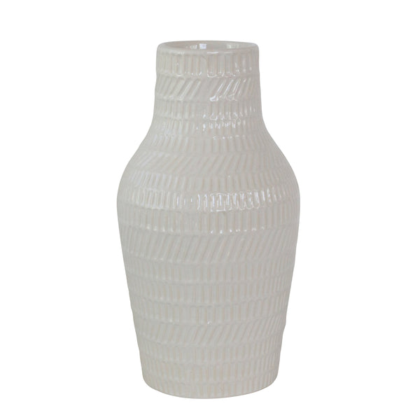 12" Tribal Look Vase, White image