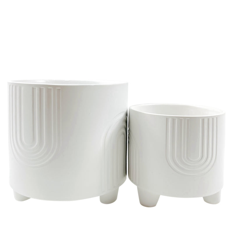 Cer, S/2 6/8" Bravais Footed Planters, White image
