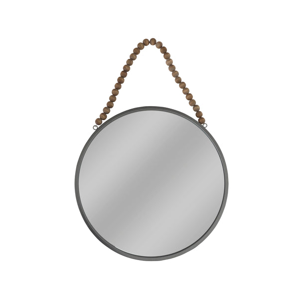 Metal, 24"  Round Mirror W/ Beads, Gunmetal Wb image
