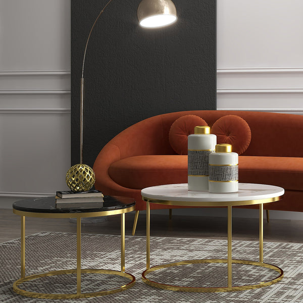S/2 Metal/marble Coffee Table, Gold image