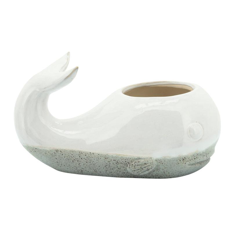 Ceramic 5" Whale Planter, Beige image