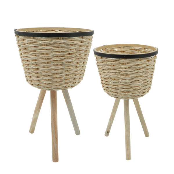 S/2 Wicker Footed Planters, White image