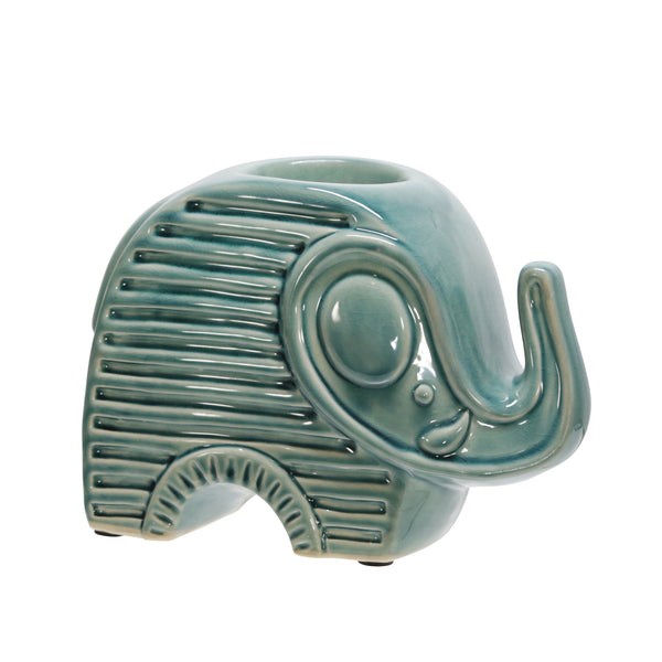 Ceramic 6" Elephant Tea Light Candle Holder, Green image