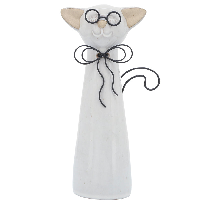 Cer, 8"h Cat W/ Glasses, Beige image