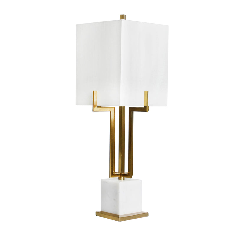Metal 32" Table Lamp With White Marble Base, Gold image