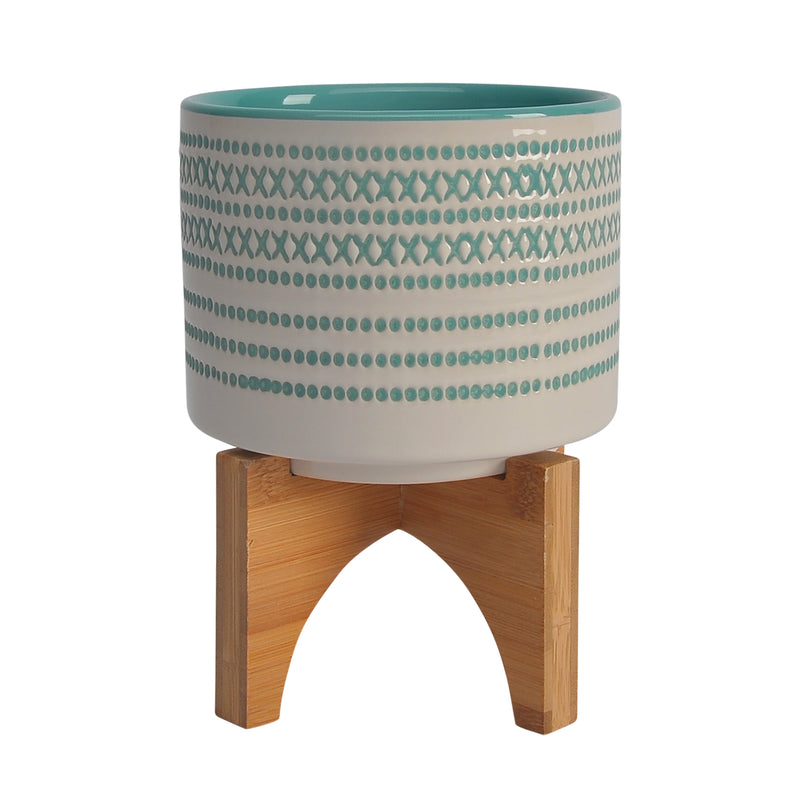 Ceramic 5" Planter On Stand W/ Dots, Turquoise image
